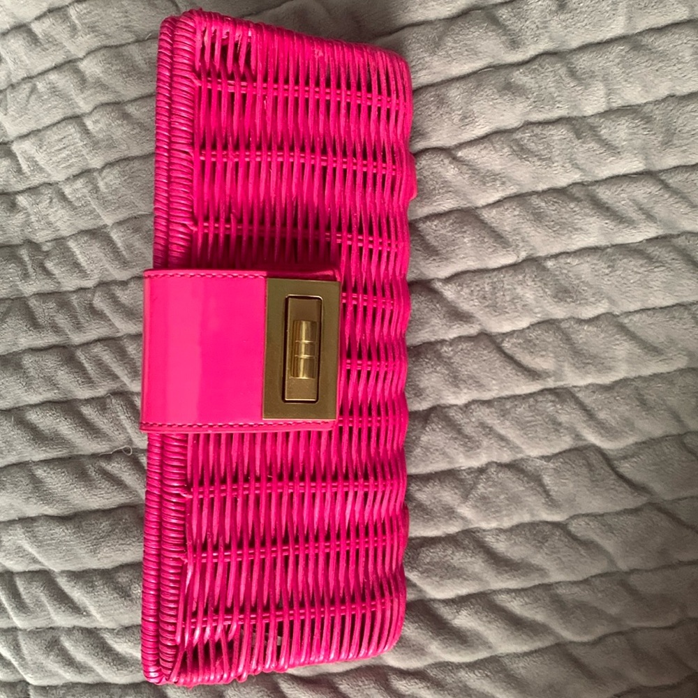 J Crew Havana Pink Rattan Clutch